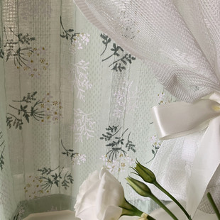 法式田园魔d术贴纱布一体透光不透人碎花双层窗帘免打孔蕾丝窗纱