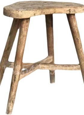 怀旧物件老式榆木农村小板凳旧家具摆件J老椅子圆凳子民俗展示摆