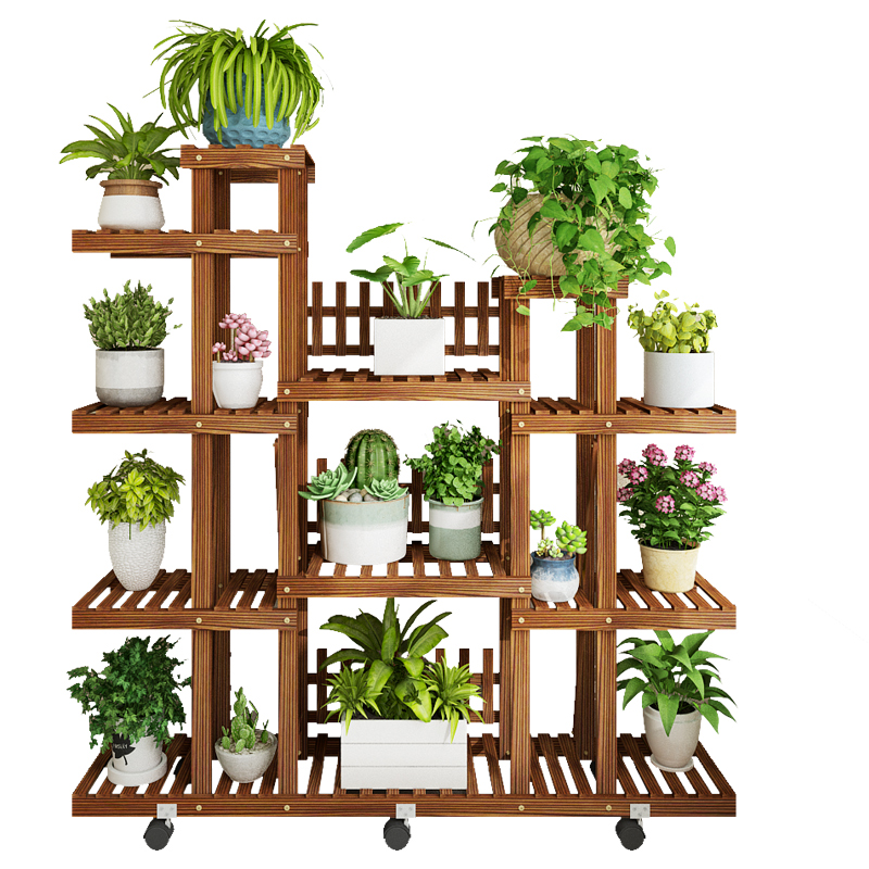 阳台可移a动花架带轮多层家用装饰实木制花架子客厅室内特价经济