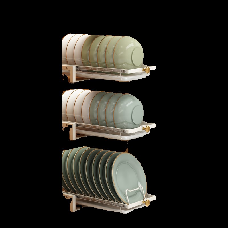 带滑轨厨a房碗架抽拉碗碟收纳架橱柜碗架拉篮抽屉式碗盘沥水置物