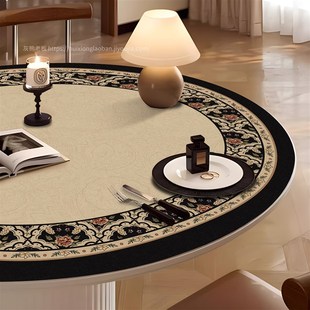 尤弥尔复古皮革圆桌桌垫法式防水防烫防油免洗垫子高级感圆形垫