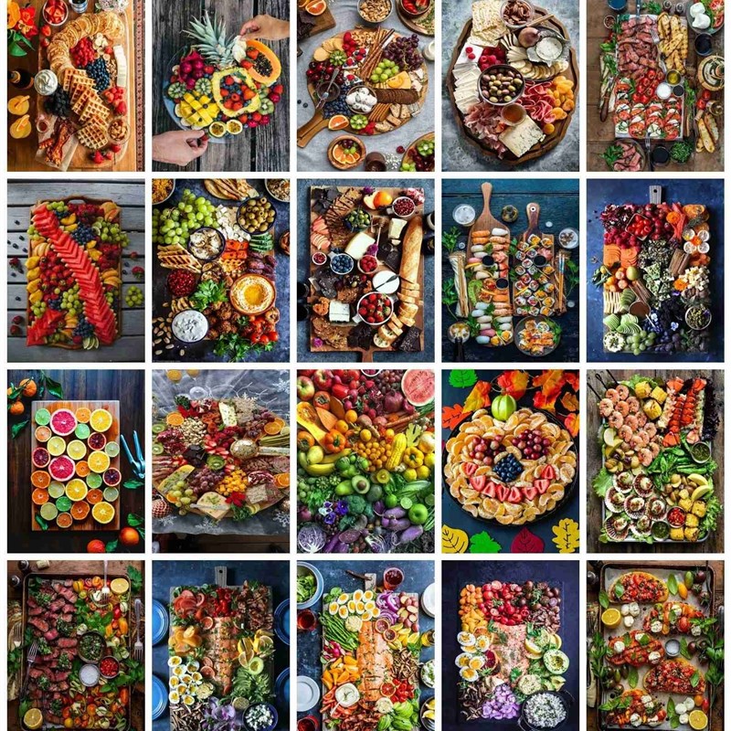 美食大餐数字油画手绘油彩画丙烯填充减压装饰画小时