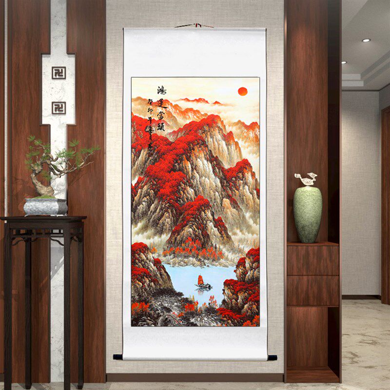 国画山水风景画中堂装饰挂画卷轴玄关客厅办公室竖已装裱