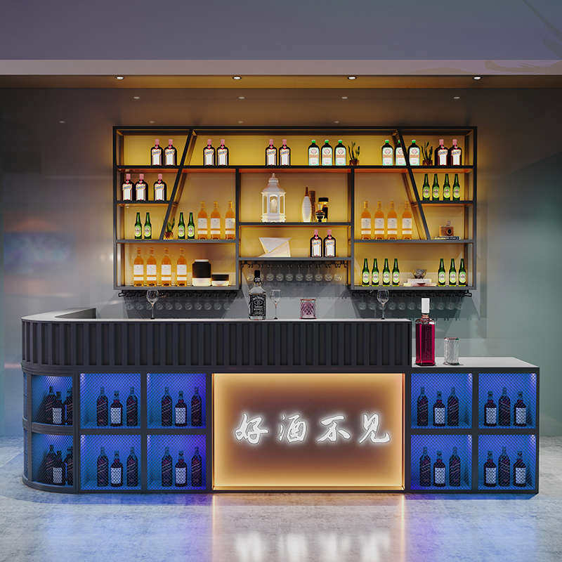 酒吧吧台收银台铁艺柜台复古工业风烧烤店前台接待台转角柜台