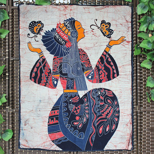 苗族蜡染画蝴蝶女民族手工艺品布画壁挂家居茶室酒店装饰壁画
