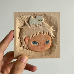 《头上有猫》治愈系儿童房装饰画小众艺术玄关客厅电表箱遮挡挂画