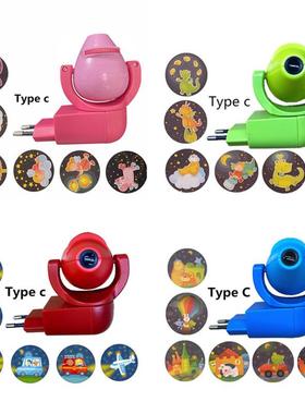 蓝色LED投影小夜灯儿童卧室光感自动控制卡通欧规220V房间小壁灯