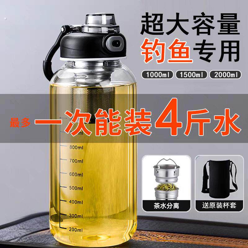 2025新款工地水杯高硼硅玻璃水杯防摔耐高温男士大容量双层便携式
