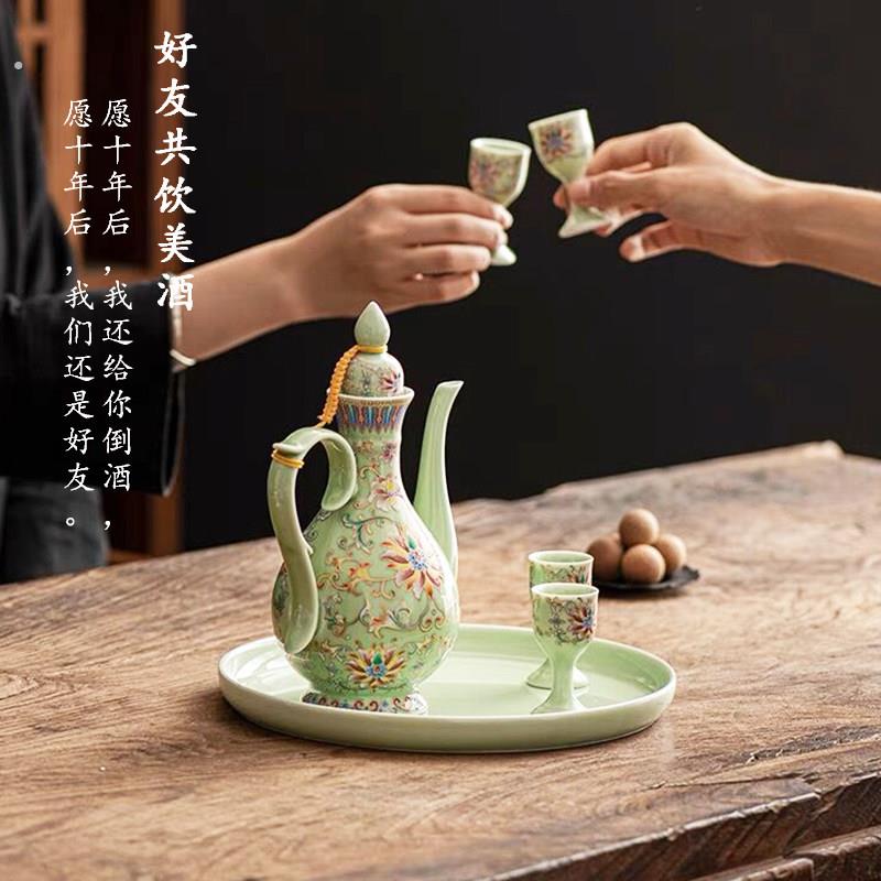 中式陶瓷白酒杯高脚杯小酒盅酒具组套彷古酒壶分酒器一口杯一斤装