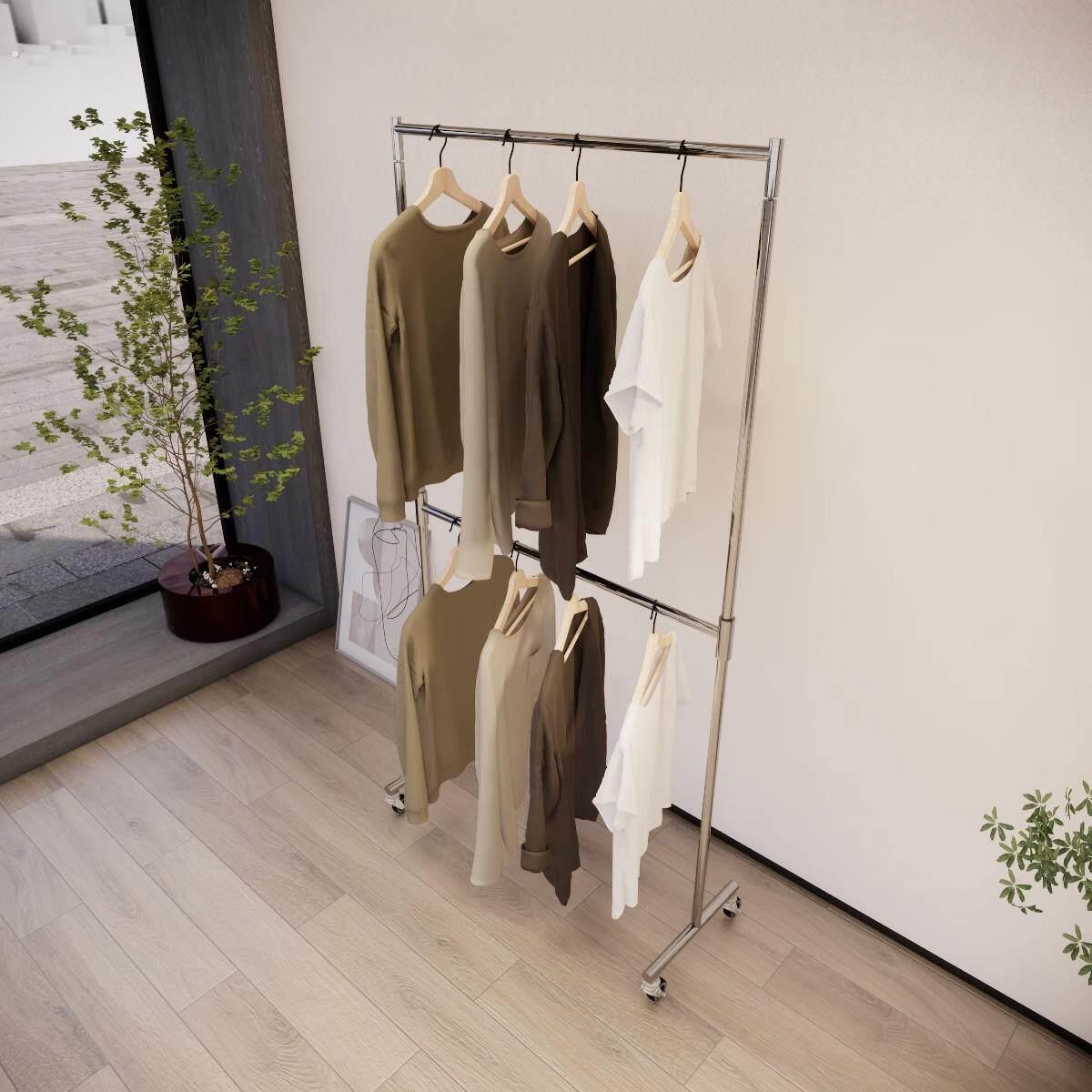 服装店不锈钢展示架多层衣架收纳层架落地带轮子可移动裤架收纳神