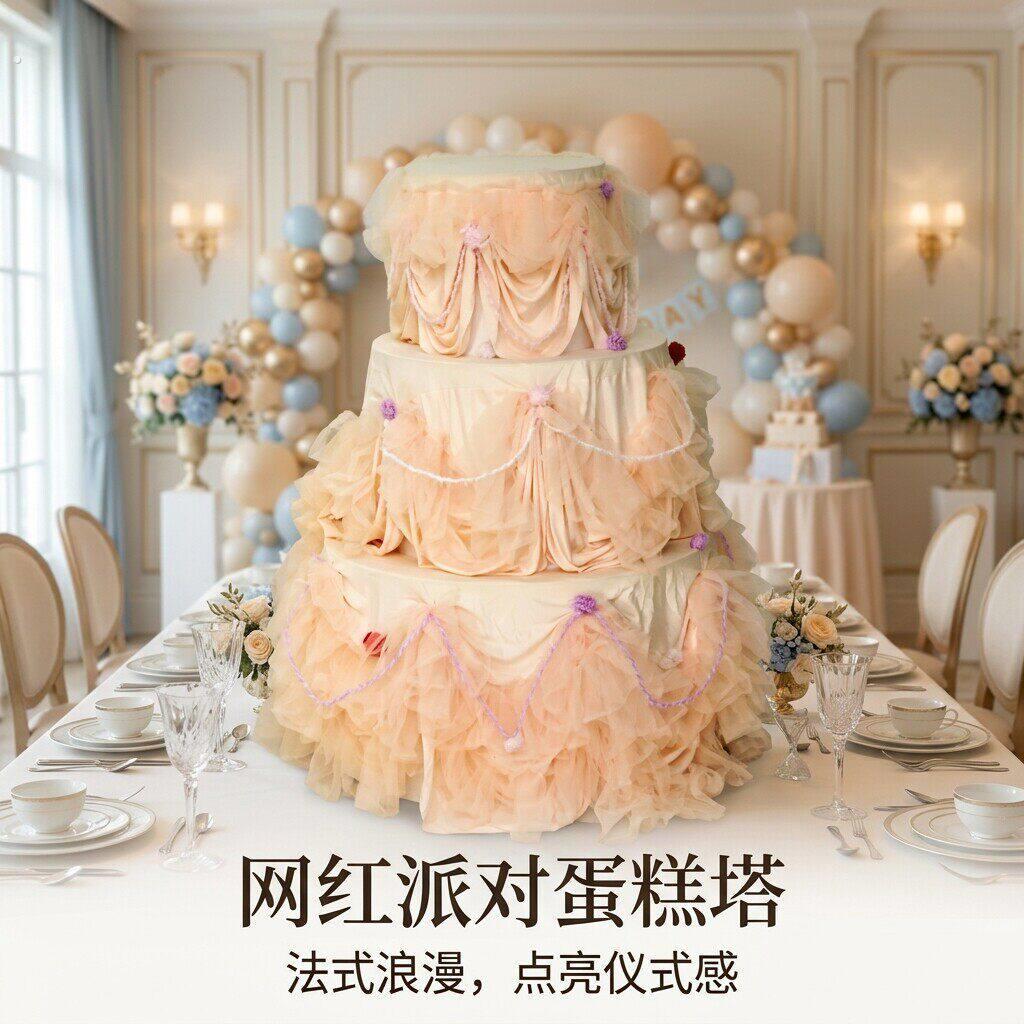 网红生日蛋糕塔商务周年庆派对宴会背景布置订婚装饰道具拍照打卡