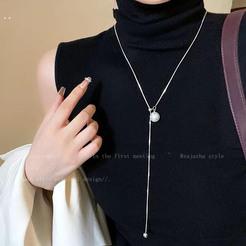 2024年新款简约抽拉长款钛钢毛衣链小众设计卫衣链项链衣服配饰潮