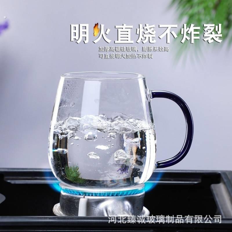 玻璃杯家用茶杯带把手柄带盖办公室耐高温透明杯子女喝水喝茶水杯