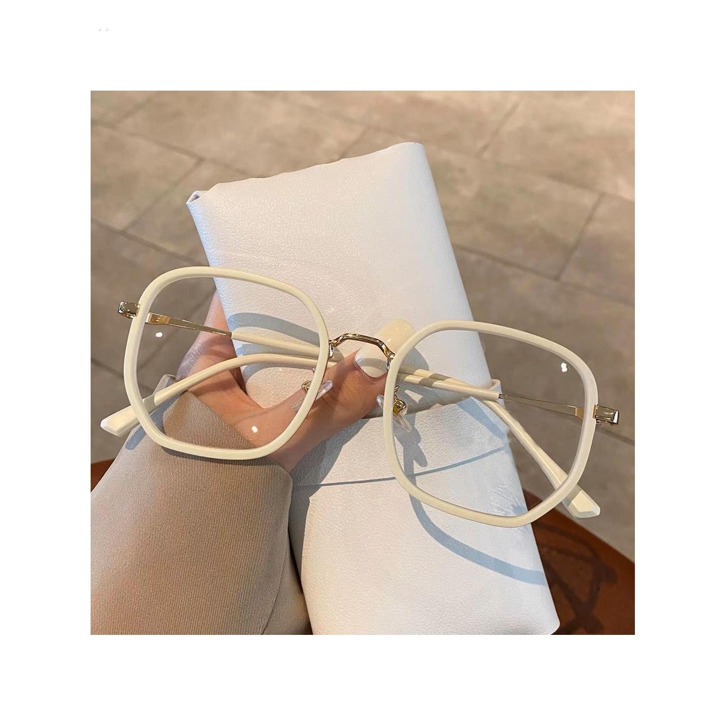 新款韩版不规则框显脸小素颜神器眼镜女防蓝光网红款眼镜粉色镜框