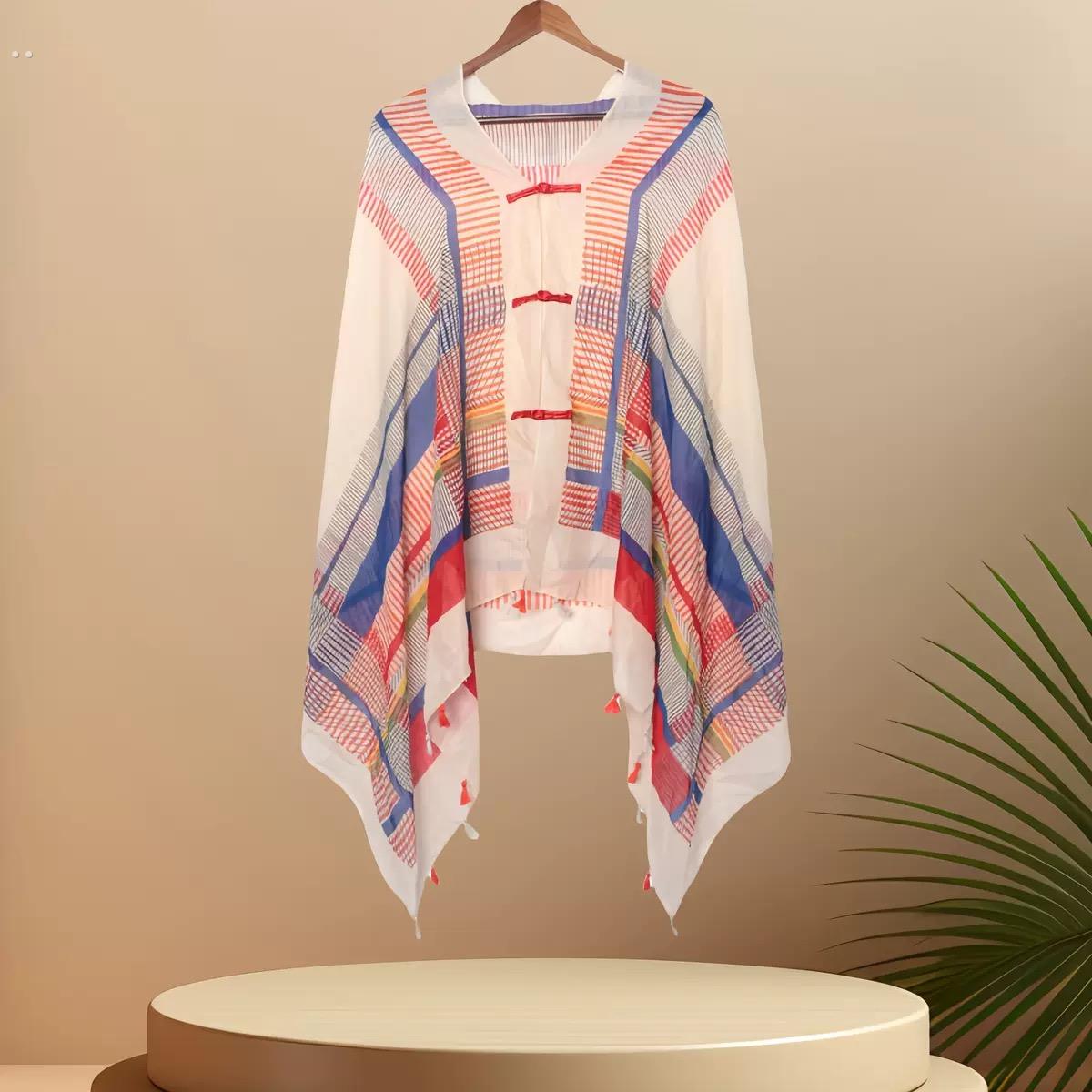 棉麻盘扣披肩女外搭2025新款夏季防晒薄款民族风旅行丝巾纱巾斗篷