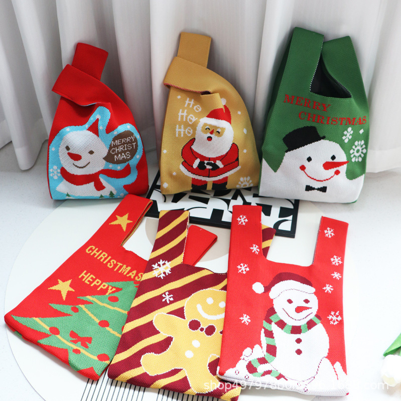 新款圣诞针织包卡通手提袋编织袋