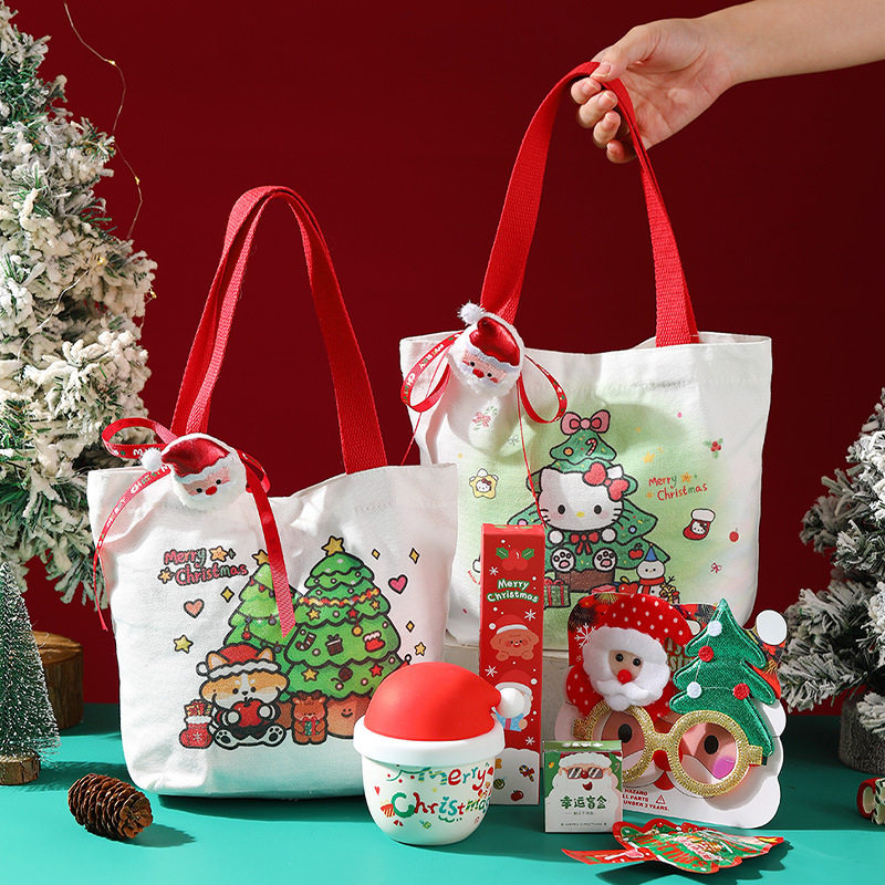 圣诞节苹果礼物袋送同学实用帆布礼袋高级感幼儿园小学儿童礼物袋