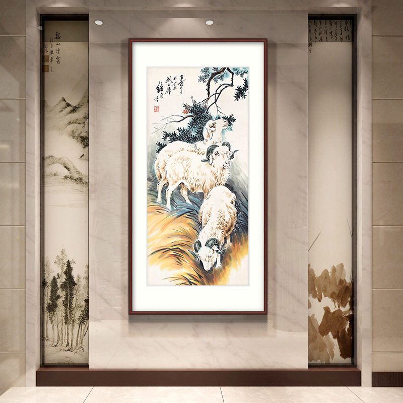 三羊开泰风水招财玄关挂画客厅办公室中式装饰画壁画水墨国画单幅