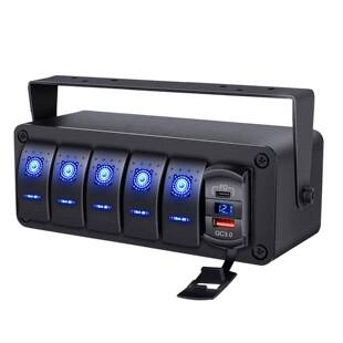 汽车改装开关控制盒6位翘板组合船型开关金属面板游艇车载USB电压