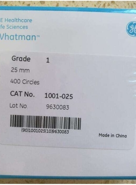 Whatman Grade 1 1001-025纤维素滤纸25mm中速定性滤纸400张/盒