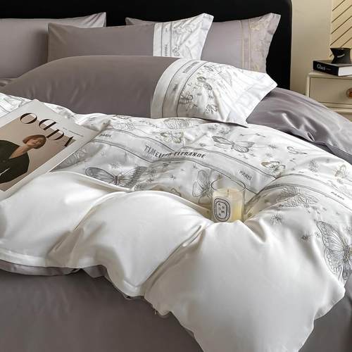 刺绣蝴蝶全棉四件套纯棉2024新款轻奢高级感被套罩床单笠床上用品