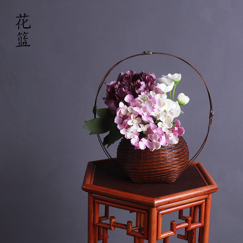 新品竹编插花蓝教学花器小原流中华花艺竹子编织工艺品竹制品花篮