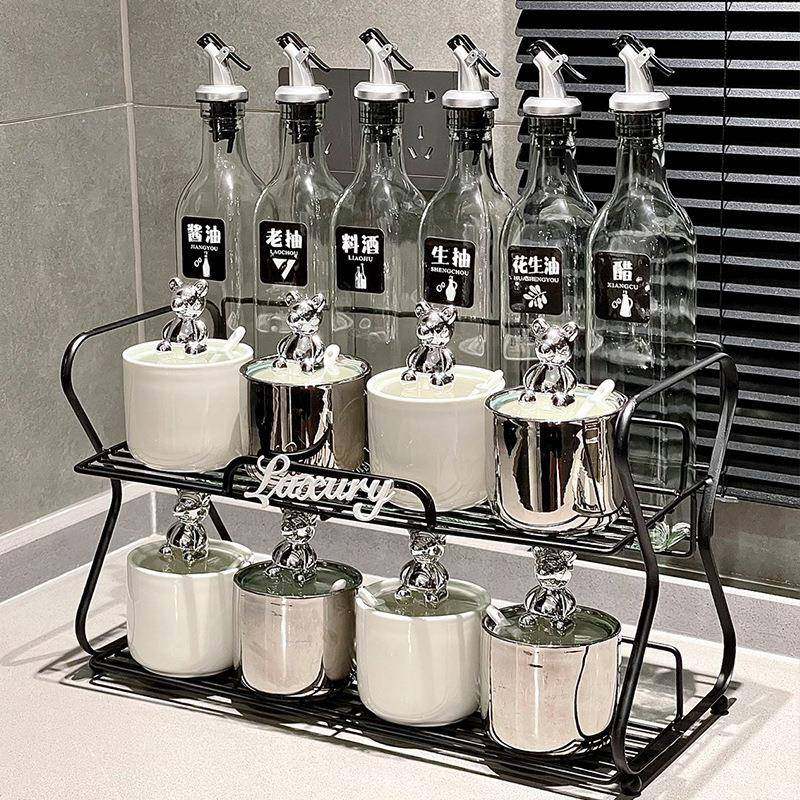 轻奢风陶瓷调料罐瓶厨房油壶套装调料瓶家用调味罐防尘调料盒