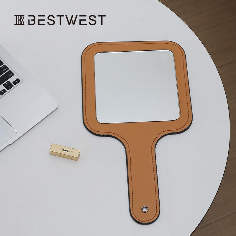 博西家居高品质皮革镜子摆件梳妆台衣帽间化妆镜轻奢高级装饰品