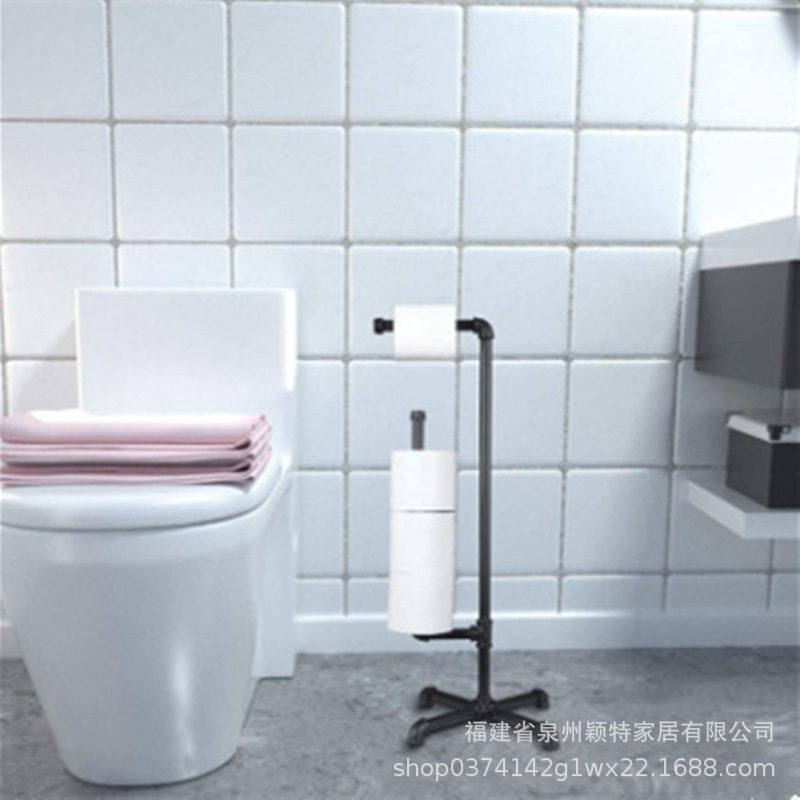 个性落地工业风格水管美式纸巾架厕纸架跨境现代简约铁艺毛巾架