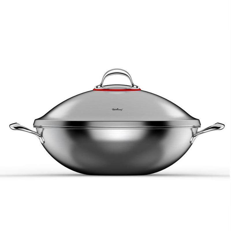 菲仕朗18/10不锈钢双耳炒锅40cm超大容量大家庭全钢盖炒菜锅