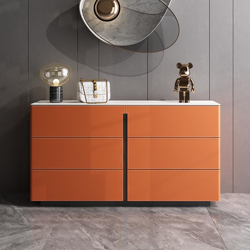 意式极简马鞍皮餐边柜实木玄关柜客厅斗柜靠墙储物高柜卧室电视柜