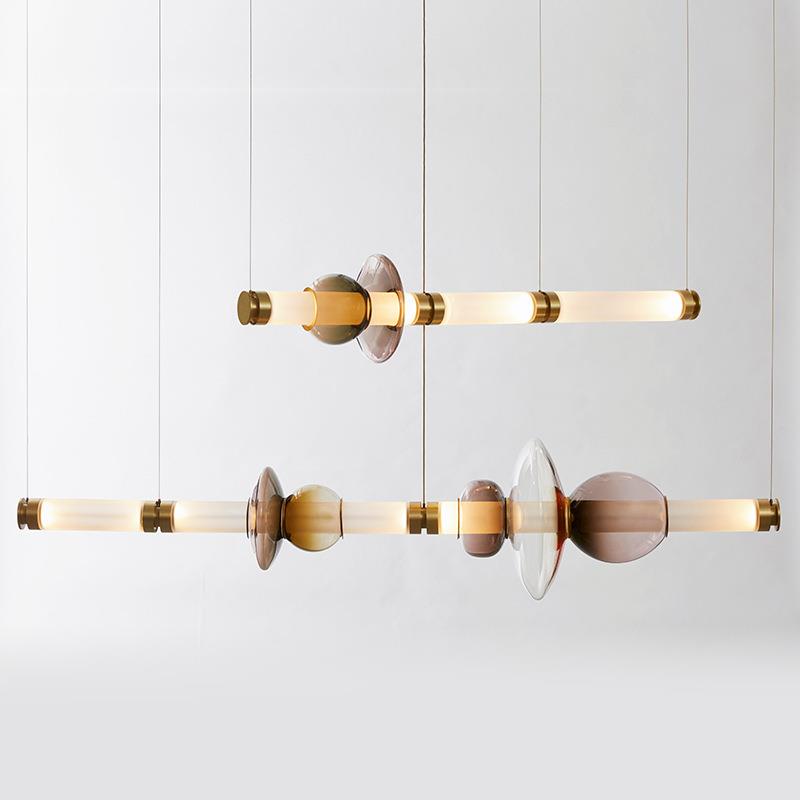长条彩色玻璃餐厅吊灯设计师北欧软装样板房展厅工作室吧台装饰灯