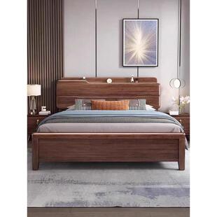 胡桃木实木床储物双人床主卧2米x2米2大床现代简约新中式轻奢婚床