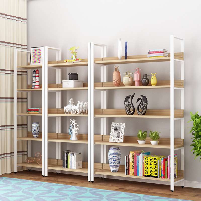 简易家用钢木书架落地置物架多层书橱组合收纳储物柜陈列展示货架