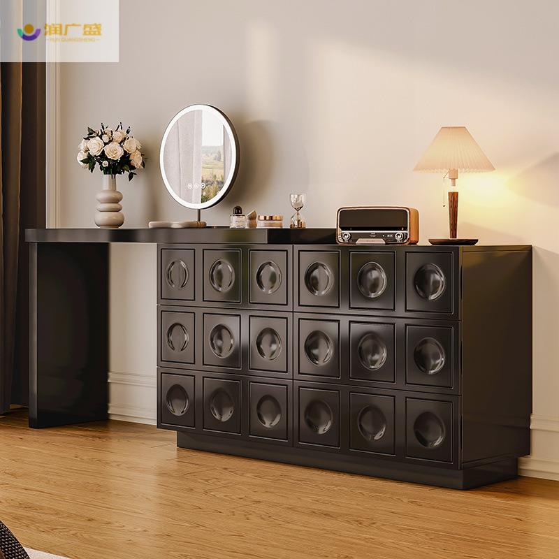 润广盛梳妆台斗柜一体伸缩烤漆卧室床尾简约现代奶油风网红梳妆台