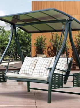 户外秋千阳台摇椅庭院花园吊椅室外双人三人躺床网红秋千椅带灯