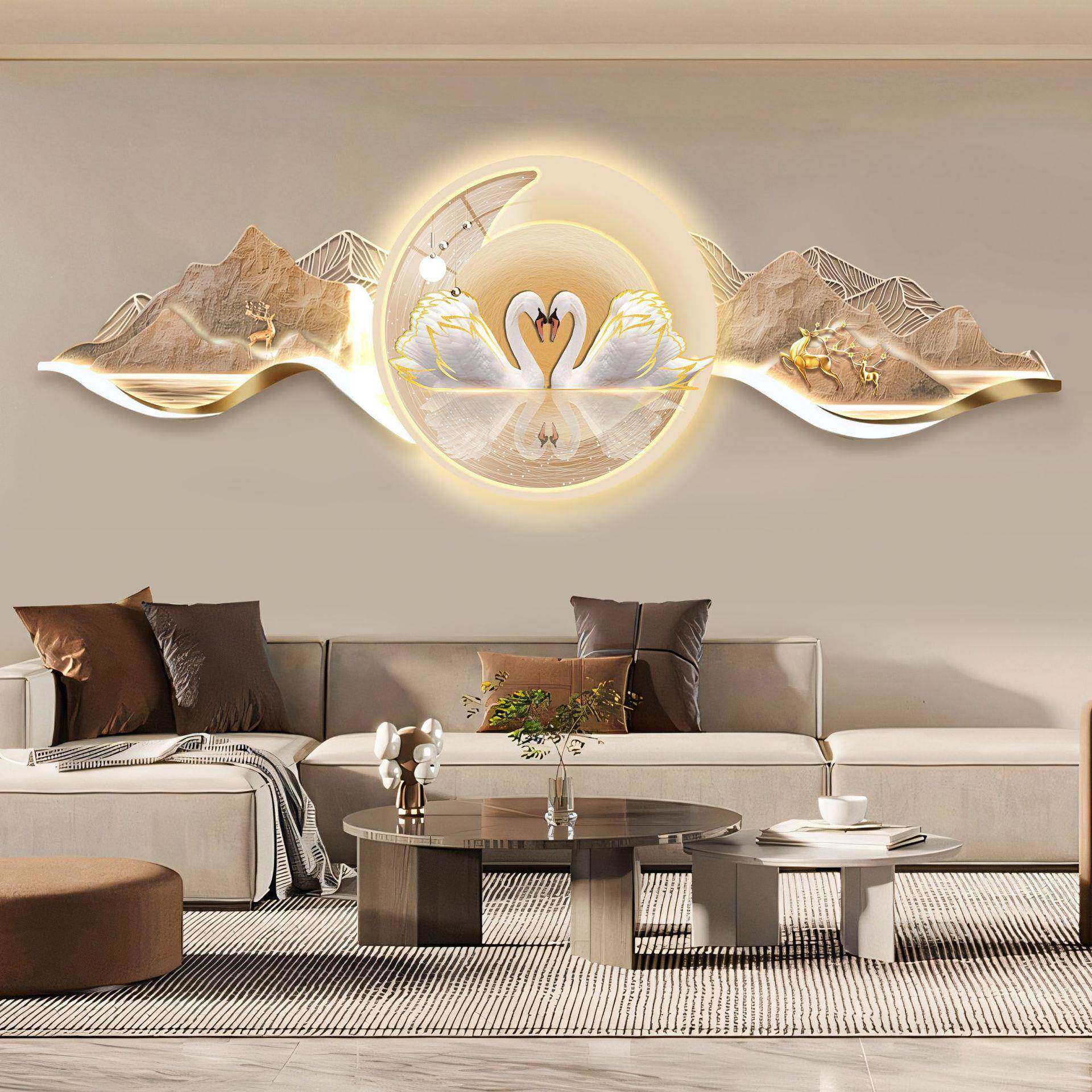 现代轻奢灯画背有靠山客厅装饰画新中式大气山水高级感挂画