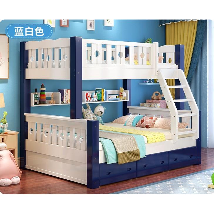 新款上下全实木白色床子母床白木双层床木床儿童男孩女孩高低白木
