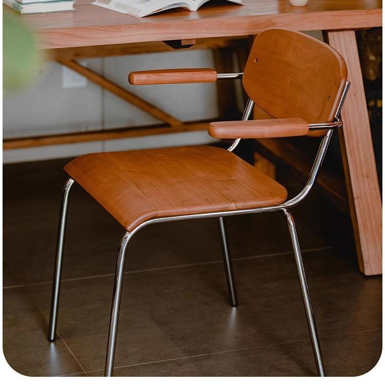 挂耳餐椅家用能挂桌子的樱桃木靠背椅网红实木扶手不锈钢办公椅子