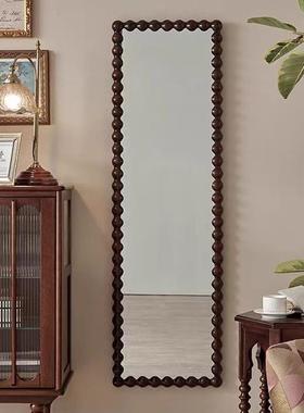 中古美式复古实木穿衣落地全身镜贴墙式装饰镜简约挂壁家用试衣镜