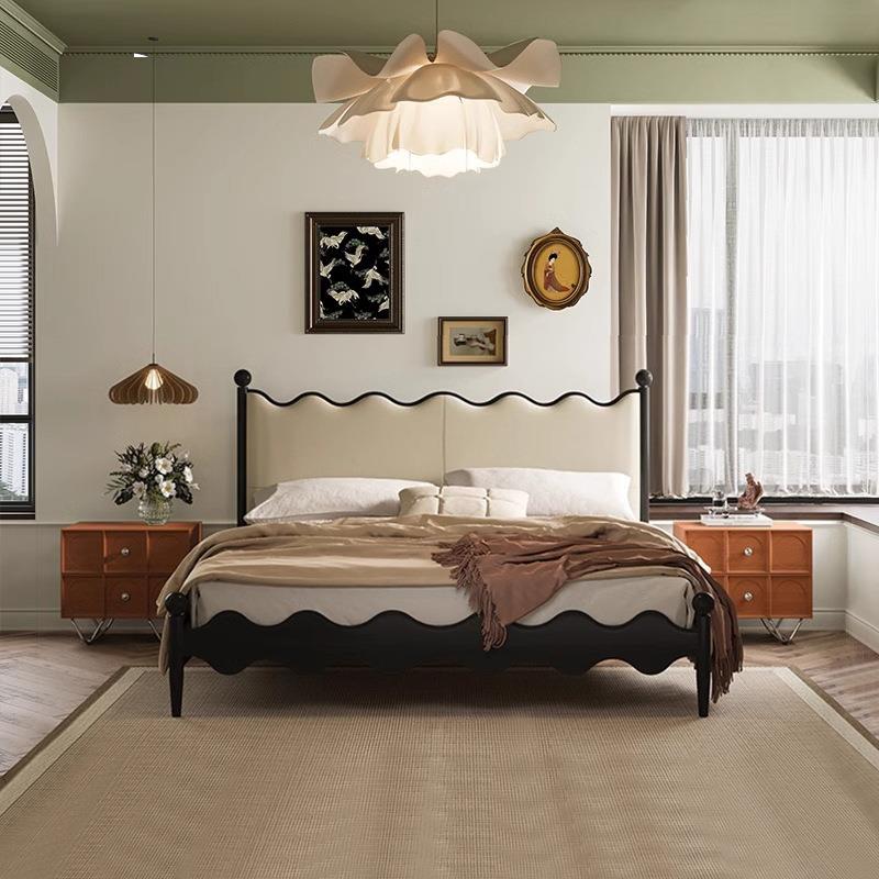 法式复古实木床美式轻奢大床屏主卧双人大床轻复古简约1.8米婚床