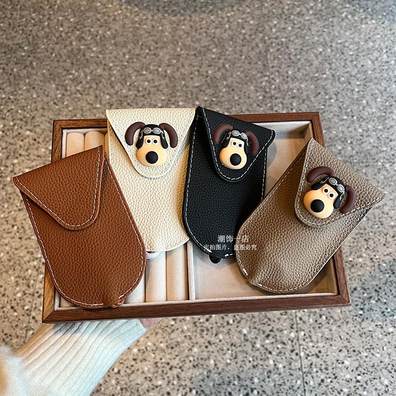 女真皮超薄钥匙包可爱飞行狗抽拉式迷你通用汽车锁匙包遥控收纳包