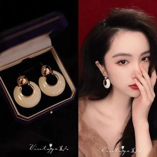 高级气质耳饰女 925银针复古简约滴油几何圆圈耳钉女欧美ins时尚