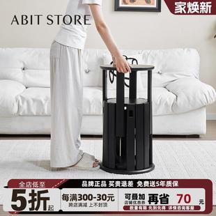 叠叠乐黑色餐凳 爱必居实木圆凳子可叠放组合凳家用客厅板凳新中式