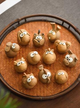 迷你可爱茶宠十二生肖摆件陶瓷精品可养动物老虎兔子桌面创意礼物