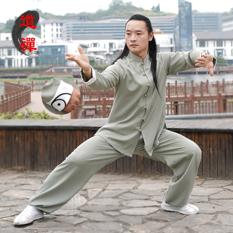 速发2新210款太极服棉麻锦刺绣男式武当飘逸练功练士春夏季晨服服