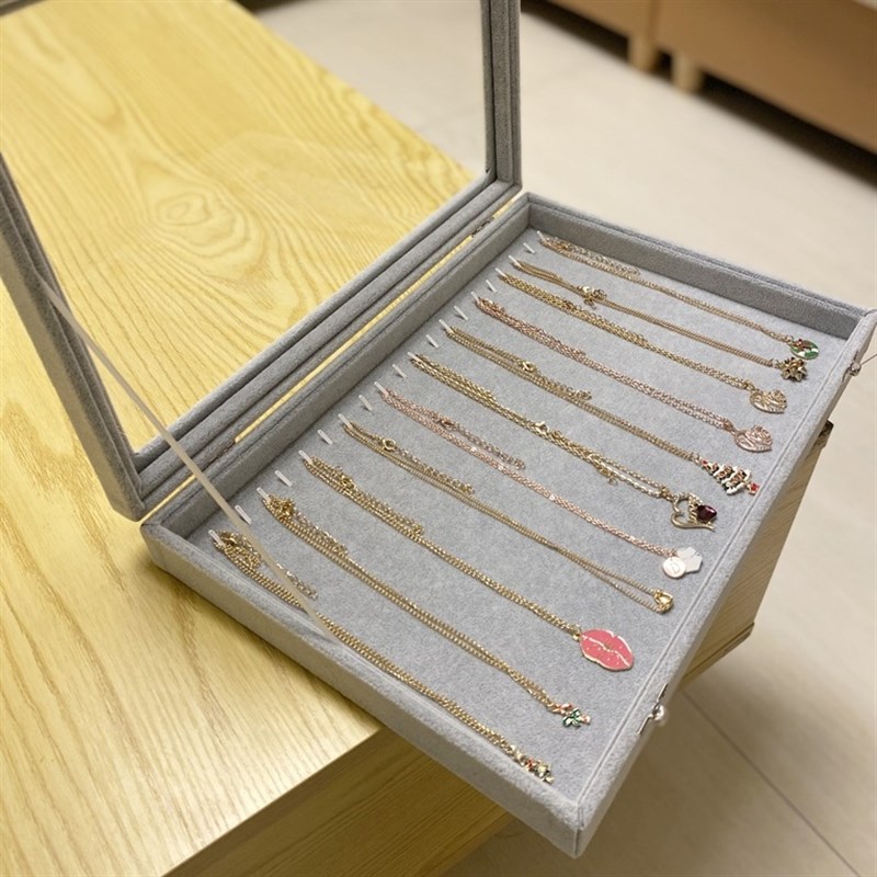 速发锁骨链收藏玻手链脚链饰品珠宝箱蛇骨链粗带盖盒璃收纳盒
