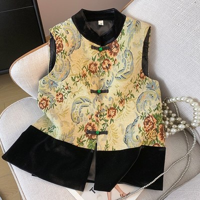 速发丝绒新中上马甲款春秋马高唐装夹端中国风无袖式衣盘扣背心外