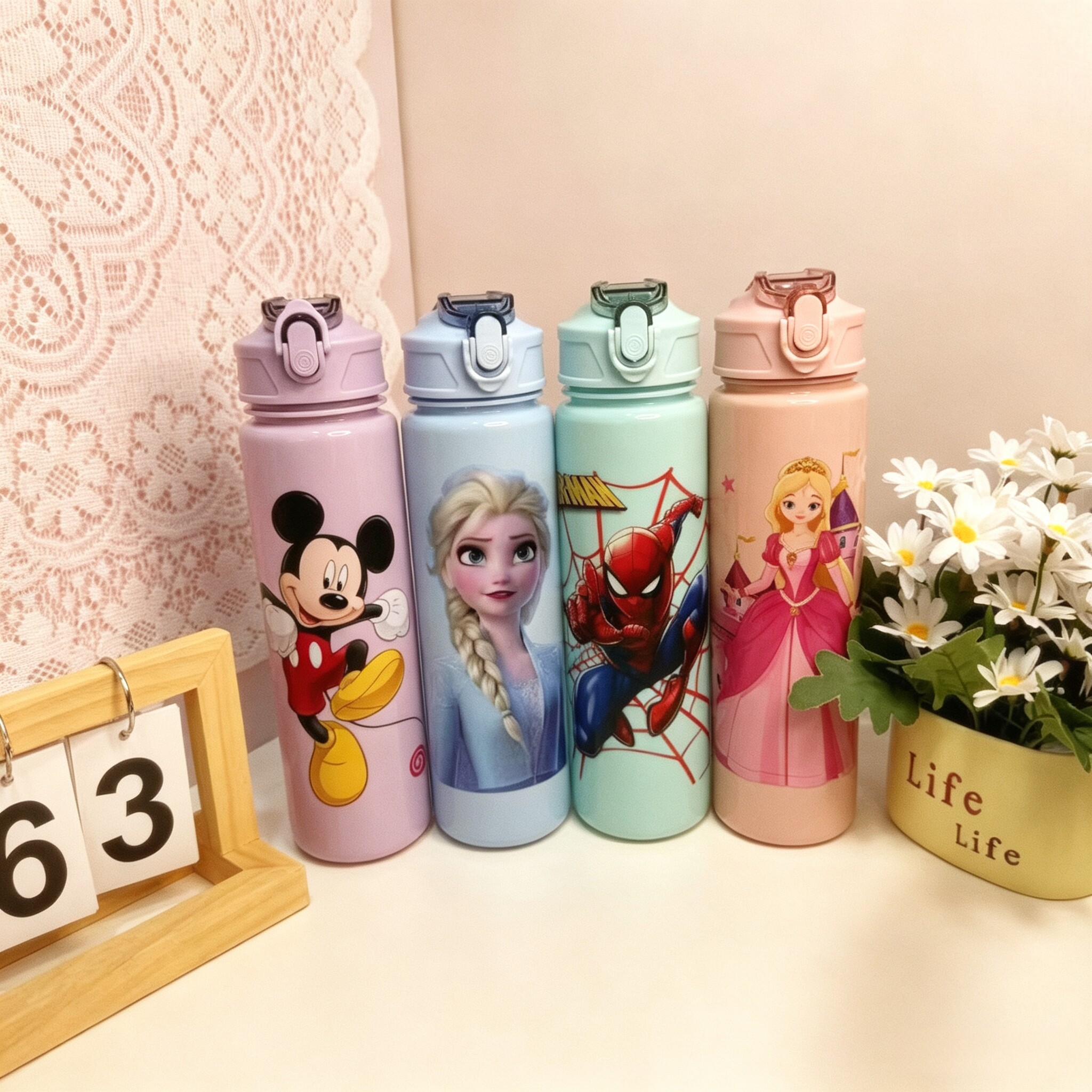 冰雪奇缘太空杯艾莎公主弹跳盖吸随手杯