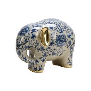 源头厂家手绘青花陶瓷摆件大象陶瓷玄关摆件书房茶室琴房摆件